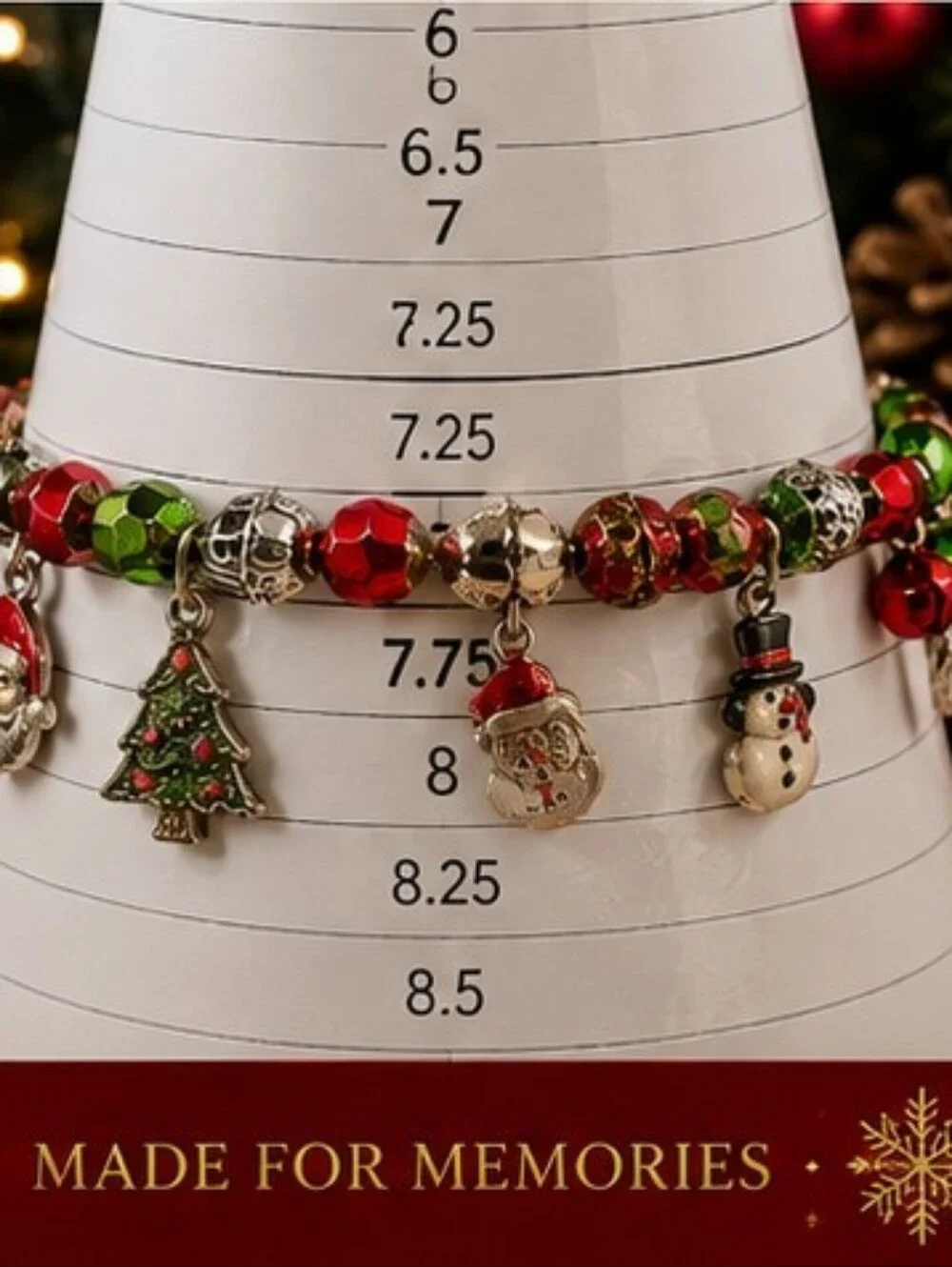 Vintage Christmas Charm Bracelet Santa Snowman Tree Jingle Bells Red Green